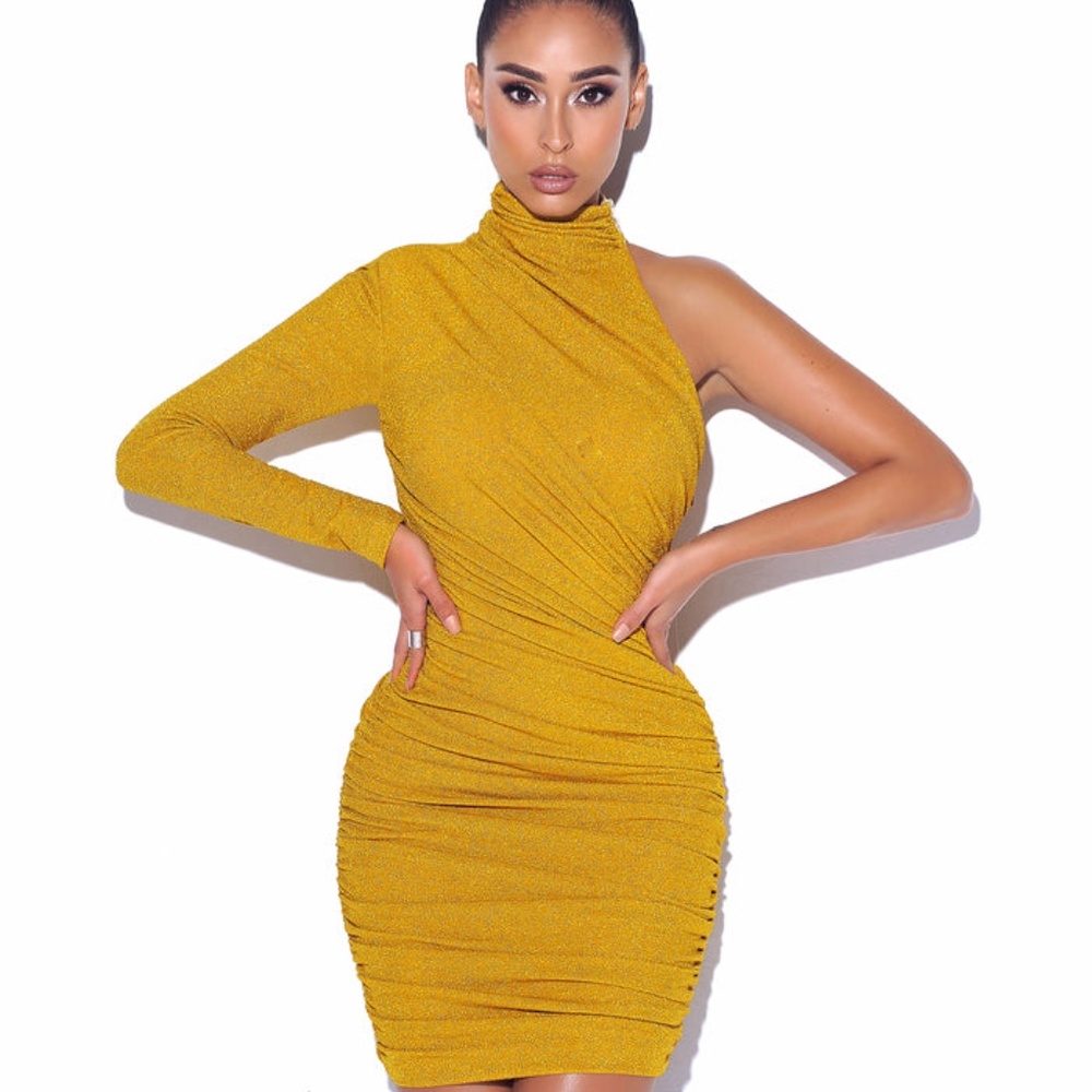 Starlight Gold Metallic One Sleeve Dress